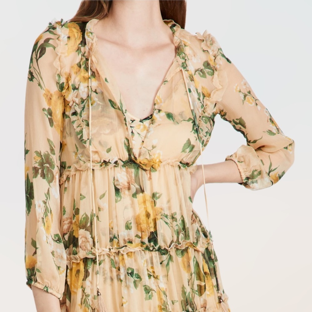 o.p.t Sz XS Selena Chiffon Layered Floral Dress